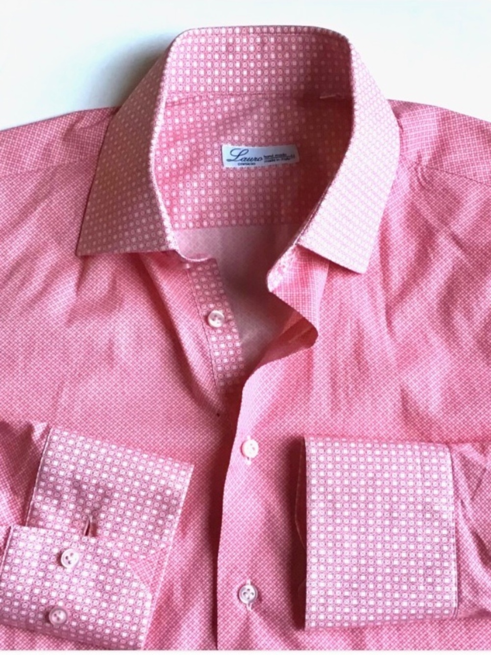 Lauro  Lovely pink  cotton shirt Sz 15 3/4 ~ 40 handmade  in Italy 🇮🇹